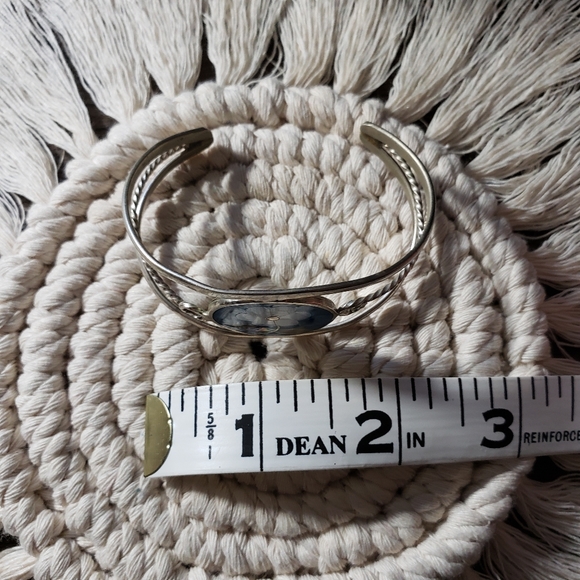 Blue and White Silver Flower Cuff Bracelet - Picture 5 of 7